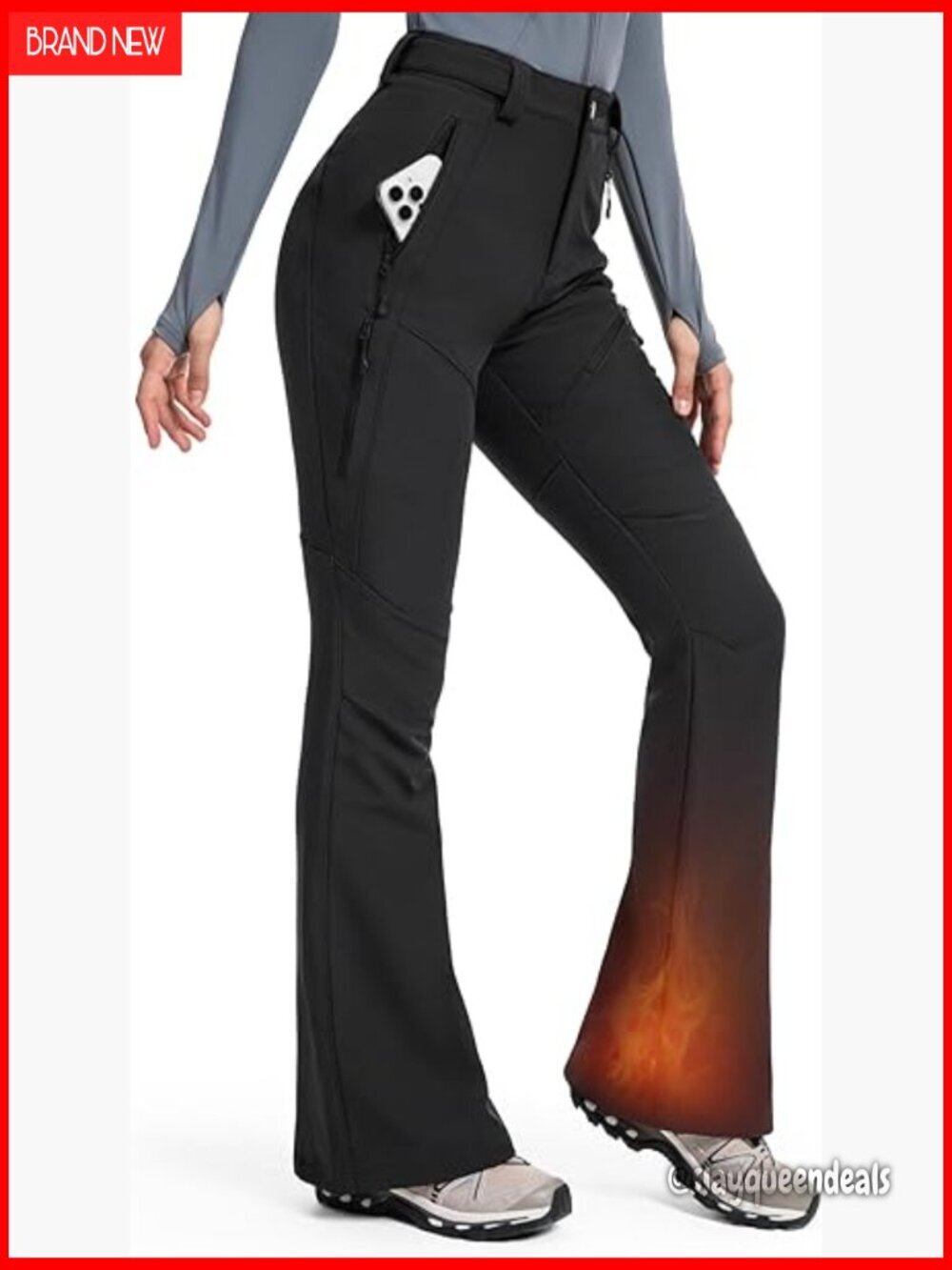Fleece Lined Water-Resistant Snow Pants with 4 Zipper Pockets for Skiing &